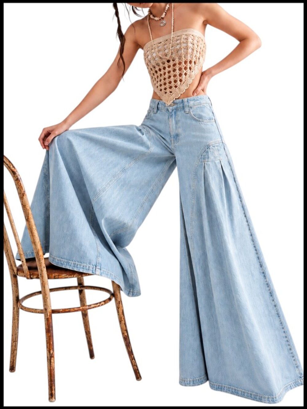 Free People We The Free Pandora Jeans Light Blue Pleated Wide Leg 24